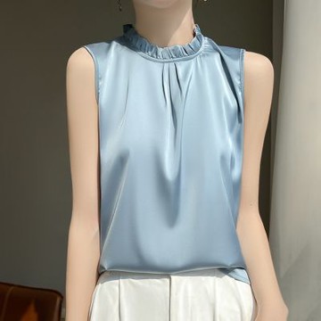 [巴黎精品] 現貨秒發 頂級法式絲質上衣緞面背心名媛絲綢冰絲涼感襯衫天絲無袖女T恤-素色7色a1iz119