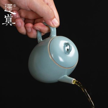 還真汝窯茶壺乾清壺 陶瓷手工單壺辦公冰裂開片可養汝瓷功夫茶具
