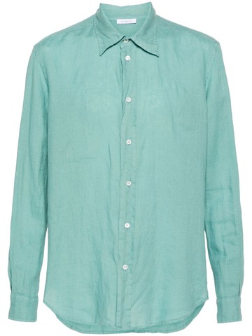 Malo - button-up linen shirt - men - Linen/Flax - 44 - Green