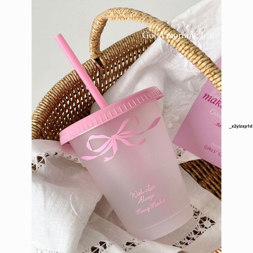 水杯 水瓶 粉色蝴蝶結韓式ins夏日大容量吸管車載隨行冷飲咖啡水杯可