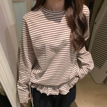 正韓女上衣 條紋長袖T恤FOM1094-創翊韓都