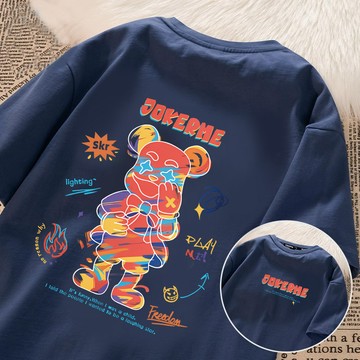 ZEAN 高品質 潮玩熊印花t恤 250g重磅純棉短袖 oversize短tee 加大碼落肩上衣 男女生 運動短袖衣服