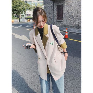 撞色網紅小西裝外套女短款2025春季新款韓版寬松休閑百搭西服上衣