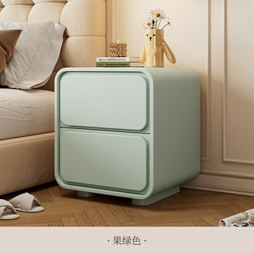 奶油風極簡床頭柜簡約現代實木皮質小型床邊柜臥室收納柜子免安裝