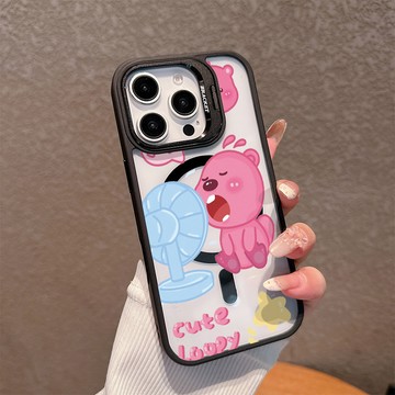 吹飛扇可愛露比適用蘋果17/16promax手機殼iPhone15plus磁吸殼14亞克力13鏡頭支架12防摔11硬殼