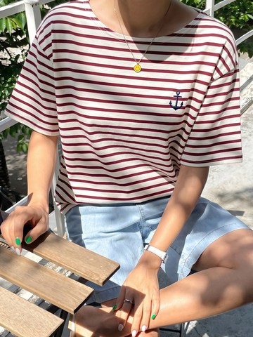 經典法式橫條紋設計★細節感與不刻意的時尚感條紋棉T