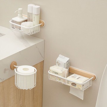 紙巾架浴室實木置物架免打孔廁所抽紙盒卷紙洗臉巾衛生巾收納架子J-18公司貨