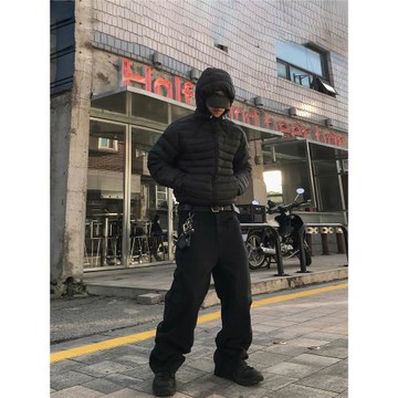 美式復古黑色牛仔褲男士春秋水洗工裝休閑褲潮牌寬松直筒彎刀褲子