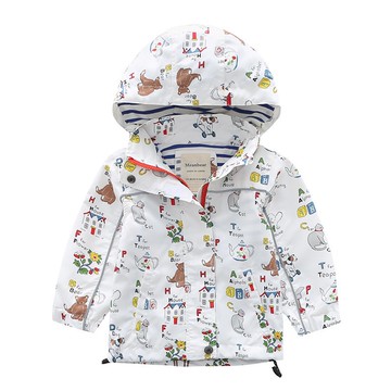 Meanbear - 防風防雨反光衝鋒外套-白底午茶-直拉鏈