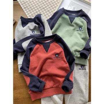 大廠工藝 細節到位 獨特的補丁袖 110-160男童圓領衛衣 套頭衫 新