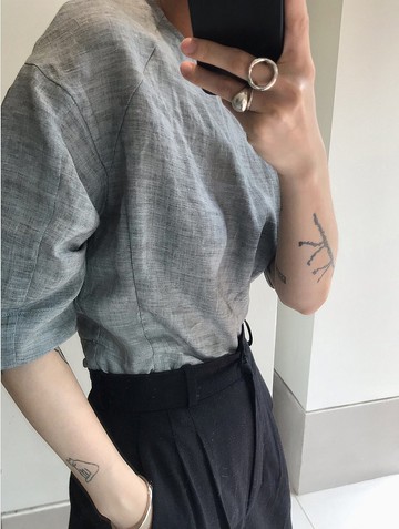 法國亞麻短款雜色灰上衣 I French linen ash grey cropped