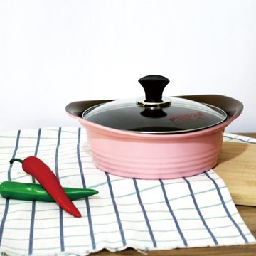 【韓國KITCHEN ART】ARTE陶瓷不沾雙耳湯鍋22CM(陶瓷鍋/雙耳鍋/不沾鍋/櫻花粉/淺鍋)