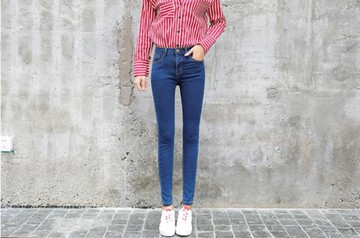 牛仔褲 加絨牛仔褲女高腰季顯瘦黑色小腳九分褲秋韓版長褲子  瑪麗蘇