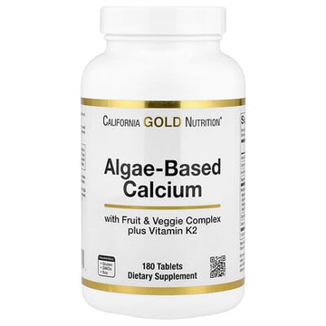 California Gold Nutrition, 藻類基鈣，含鈣、維生素 D3 和鎂，有機草莓、樹莓和藍莓味，180 片