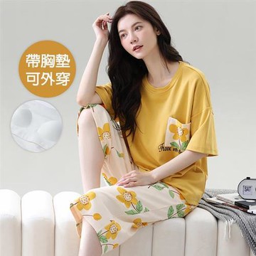 【韓國K.W.】韓國理想生活有胸墊居家睡衣(睡衣/睡裙/家居服/涼感睡衣/連身睡衣)