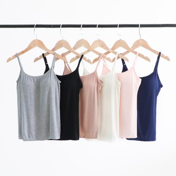 莫代爾帶胸墊吊帶背心女無鋼圈免文胸罩杯一體瑜伽運動修身打底衫