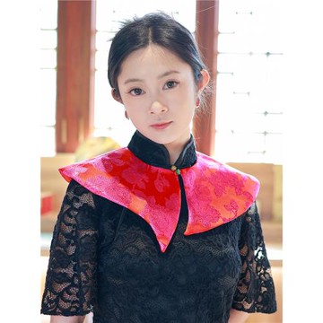 攜月海棠玫瑰紅時尚復古不規則玉石扣中國風云肩假領肩部裝飾披肩