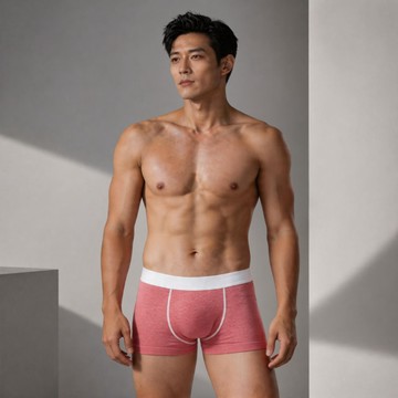 TELITA 亞麻色系棉質四角褲 寬版腰帶設計 男內褲 彈性舒適 平口褲 (TA411) 紅色