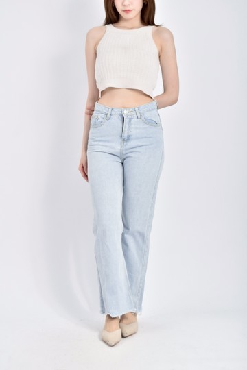 (M) 【作珩私服】jeans高腰丹寧牛仔質感直筒藍色長褲