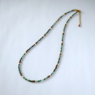 天然非洲綠松石與黑玉髓項鍊 醫療級不鏽鋼 母親節 小禮物