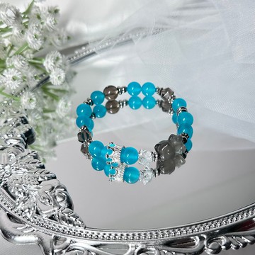 蒂芬尼的小熊手串 - 太陽骨幹小熊、煙晶、冰種天河石