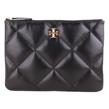 TORY BURCH- KIRA 金屬雙T 絎縫紋拉鍊大手拿包(黑色)