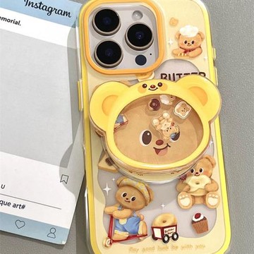 黃色小熊搖搖樂磁吸支架適用蘋果16PROMAX/15PRO手機殼14PRO/13mini大孔鏡頭XR/iPhone16PRO創意11軟XR/876SE