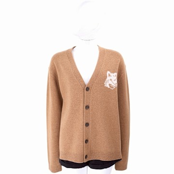 MAISON KITSUNE 狐狸頭棕色開襟羊毛針織衫 外套(男/女可穿)