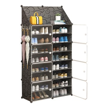 多功能 側開式 2列8層 + 頂部置物架組合鞋櫃  黑色  1個