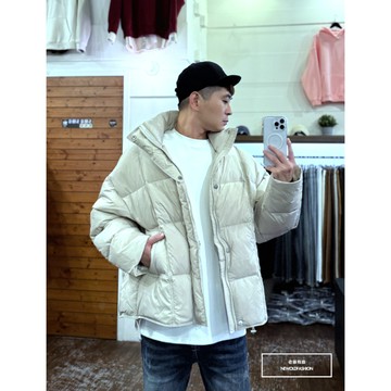 E7th.厚磅線條磁吸釦羽絨外套(E733292510)-米