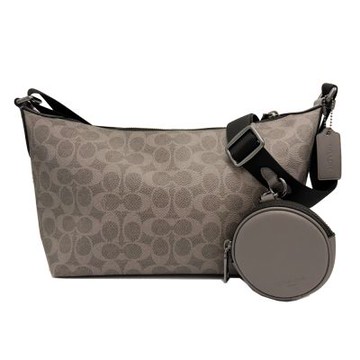 COACH 經典C LOGO中性男款船型零錢袋斜背包(灰)