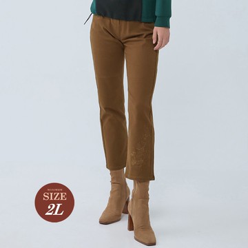 ILEY伊蕾 花卉車繡牛仔小直筒褲(深咖色；M-2L)1234338604