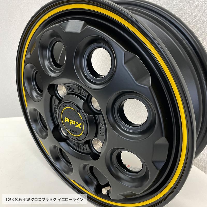 604V 145R12 6PR PPX MIL8 12×3.5 セミグロスブラック イエローライン 4本ホイールセット ブリヂストン RD-604  STEEL (145/80R12 80/78 互換) | LINEショッピング