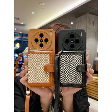 高檔側開零錢卡包適用于vivox200手機殼X300Pro保護套X100S新款x90鏡頭全包x80斜跨背帶x70高級x60防摔x50女