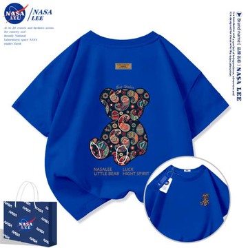 NASA腰果花小熊短袖t恤男2025新款夏季百搭潮流學生純棉半袖上衣