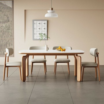 【含稅/免運】 北歐家用巖板餐桌現代簡約大象腿小戶型長方形原木中古風實木飯桌