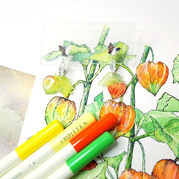 酸漿 繪畫耳環 925銀 耳夾/耳針