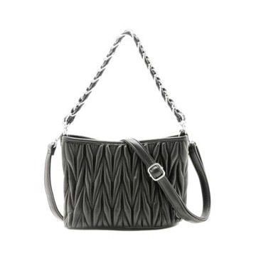 FIRANO-絎線紋皮革鍊條手提/斜背兩用包(黑色)