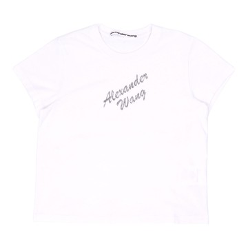 alexanderwang 白色水晶鑽飾和棉質Logo T 恤