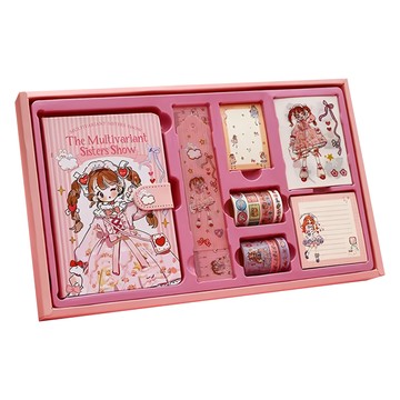 Mass 生活好物 舒壓文具親子玩具 筆記本 手賬豪華套裝186件組  E草莓女孩 粉紅色  1組