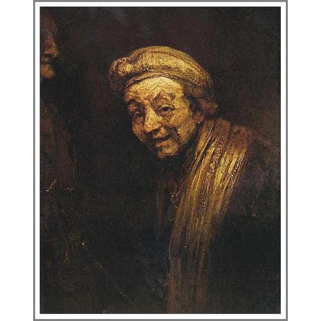 自画像　ミニ絵画 送料無料】絵画：レンブラント「ゼウクシスとしての自画像（笑う