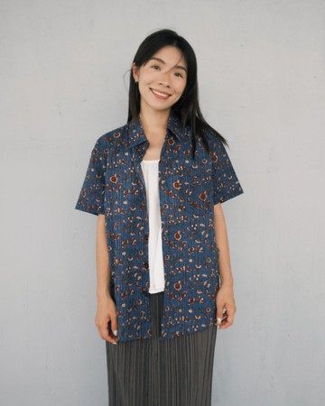 印度蓋染工藝純棉 女生襯衫 － 藤蔓海藍