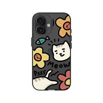 iPhone 16 Clear (相機按鈕) 酷墨灰 - 小貓貓們 Little Cattos - Meow&Flowers