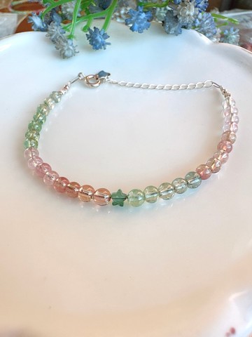 心忱-夢幻碧璽小珠藍碧璽星星手作純銀手鍊