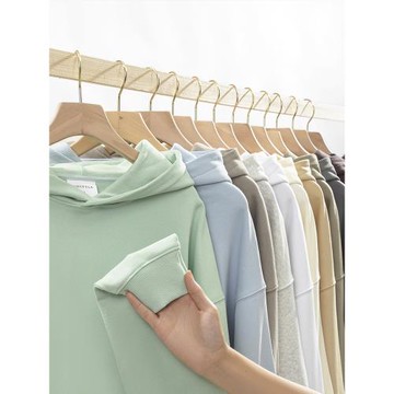 380g毛圈連帽衛衣春秋款落肩寬松潮牌套頭帽衫休閑純色外套男女款