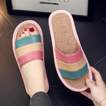 夏天羊皮亞麻拖鞋女家用室內房間木地板軟底吸汗居家涼拖鞋男四季