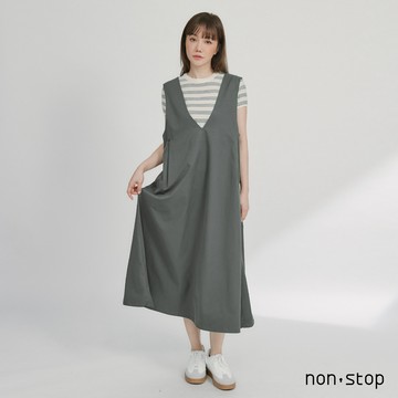 non-stop 極簡V領A字背心洋裝-2色