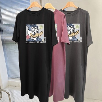 胖胖美依 洋裝 連身裙 T卹裙 休閒裙 中大尺碼 M-4XL新款設計感小眾短袖寬鬆慵懶長款T卹裙-8011.