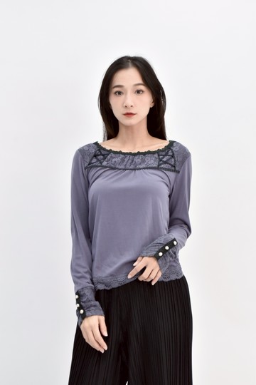 (S) axes蕾絲藍色長袖上衣