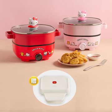 HELLO KITTY 多功能分離式3L料理鍋-2色可選 KT-EP02 贈 MATURE美萃 MINI食光陶瓷熱壓機 CY-1627